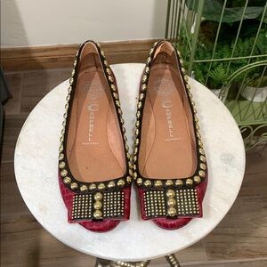 Red Studded Women's Flats